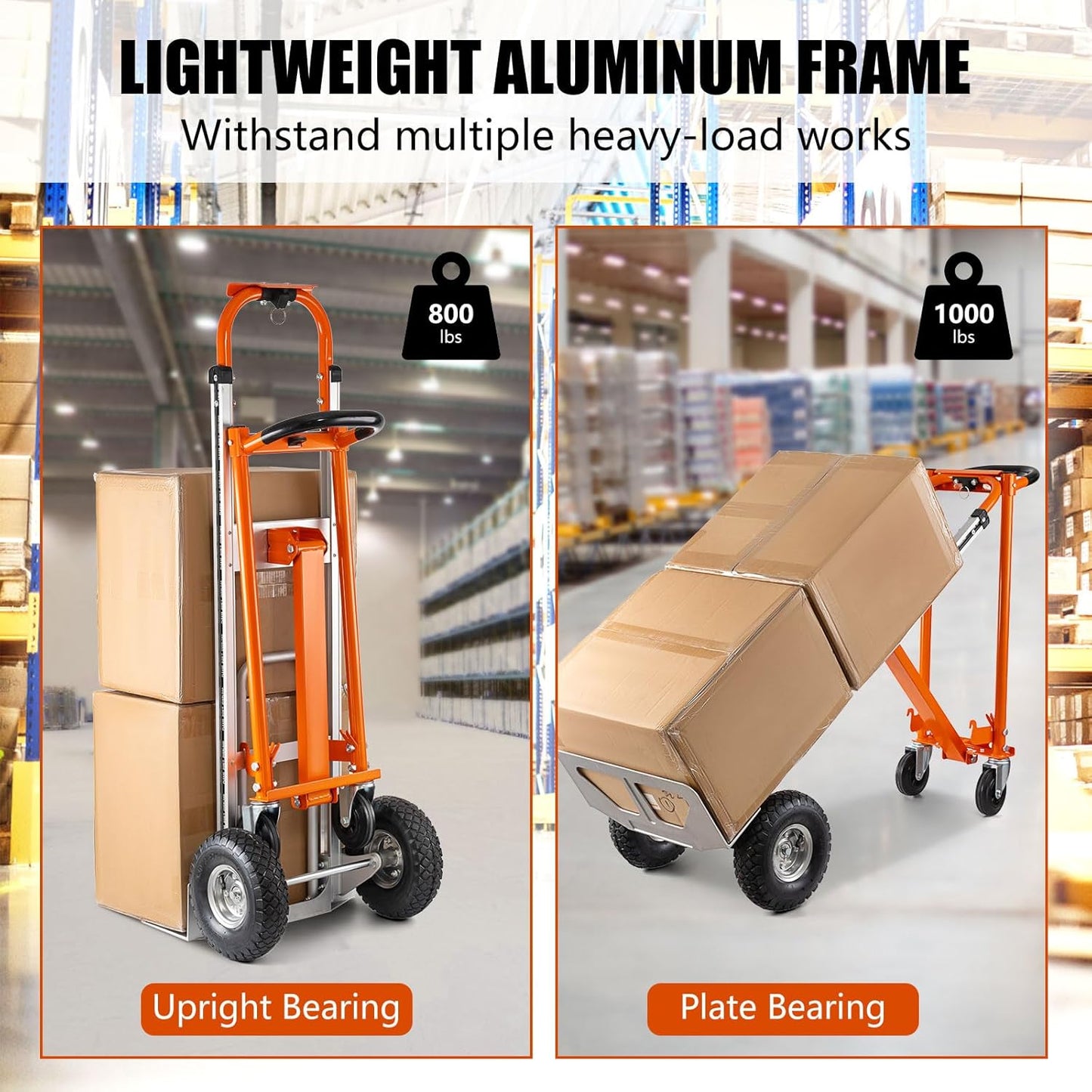 3in1 Convertible Hand Truck, Aluminum Hand Trucks 880 lb Capacity, Utility Dolly Cart Converts from Hand Truck Dolly to Platform Cart 3 Positions for Transport & Moving with 10" Rubber Wheels