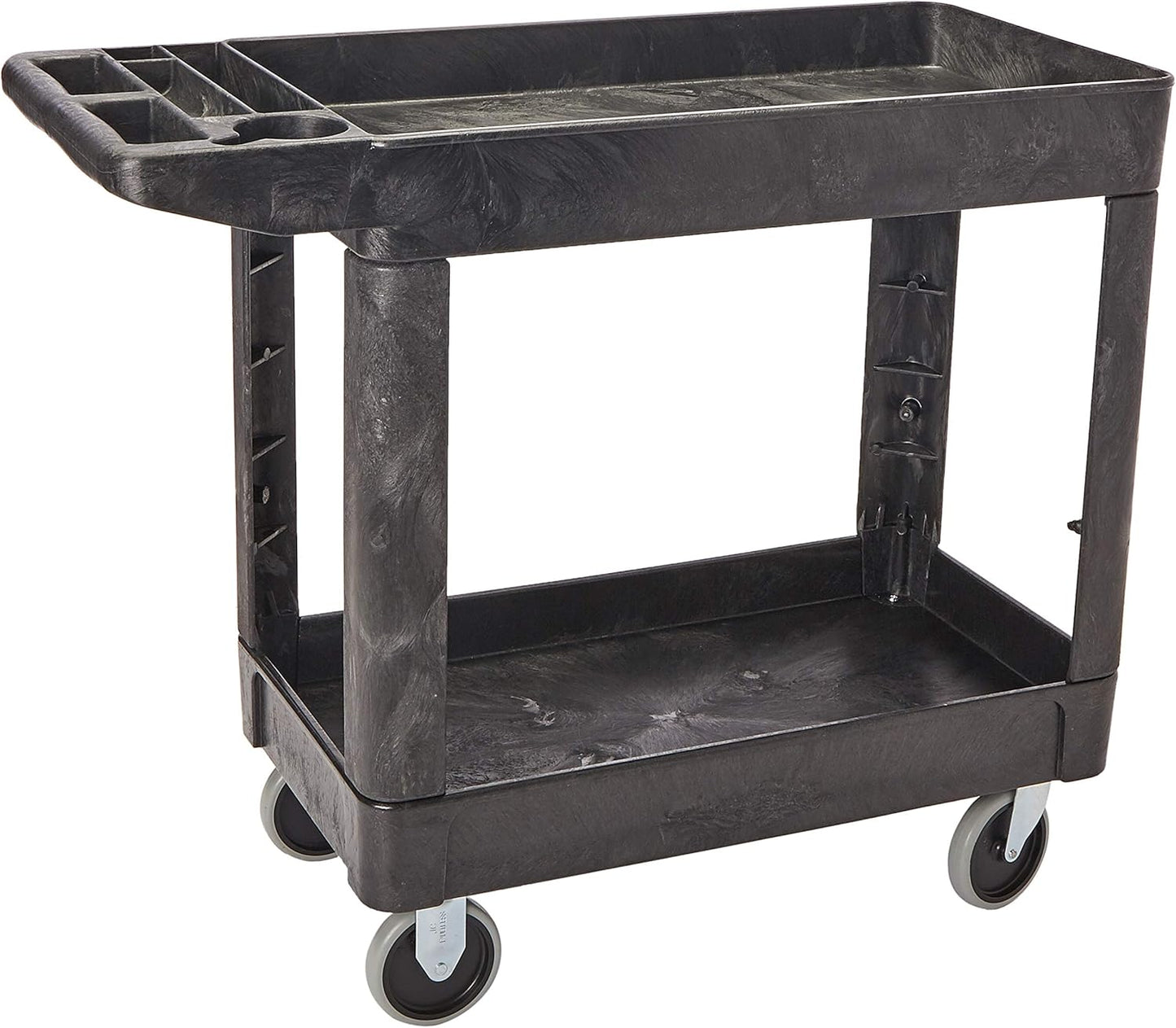 Rubbermaid Commercial Products 2-Shelf Utility/Service Cart, Medium, Black, Lipped Shelves, Ergonomic Handle, 500 lbs. Capacity, for Warehouse/Garage/Cleaning/Manufacturing