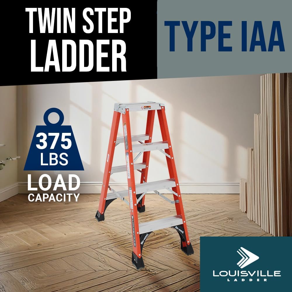 Louisville Ladder 6-Foot Fiberglass Twin Front Step Ladder, 375-Pound Load Capacity, Type IAA, FM1406HD