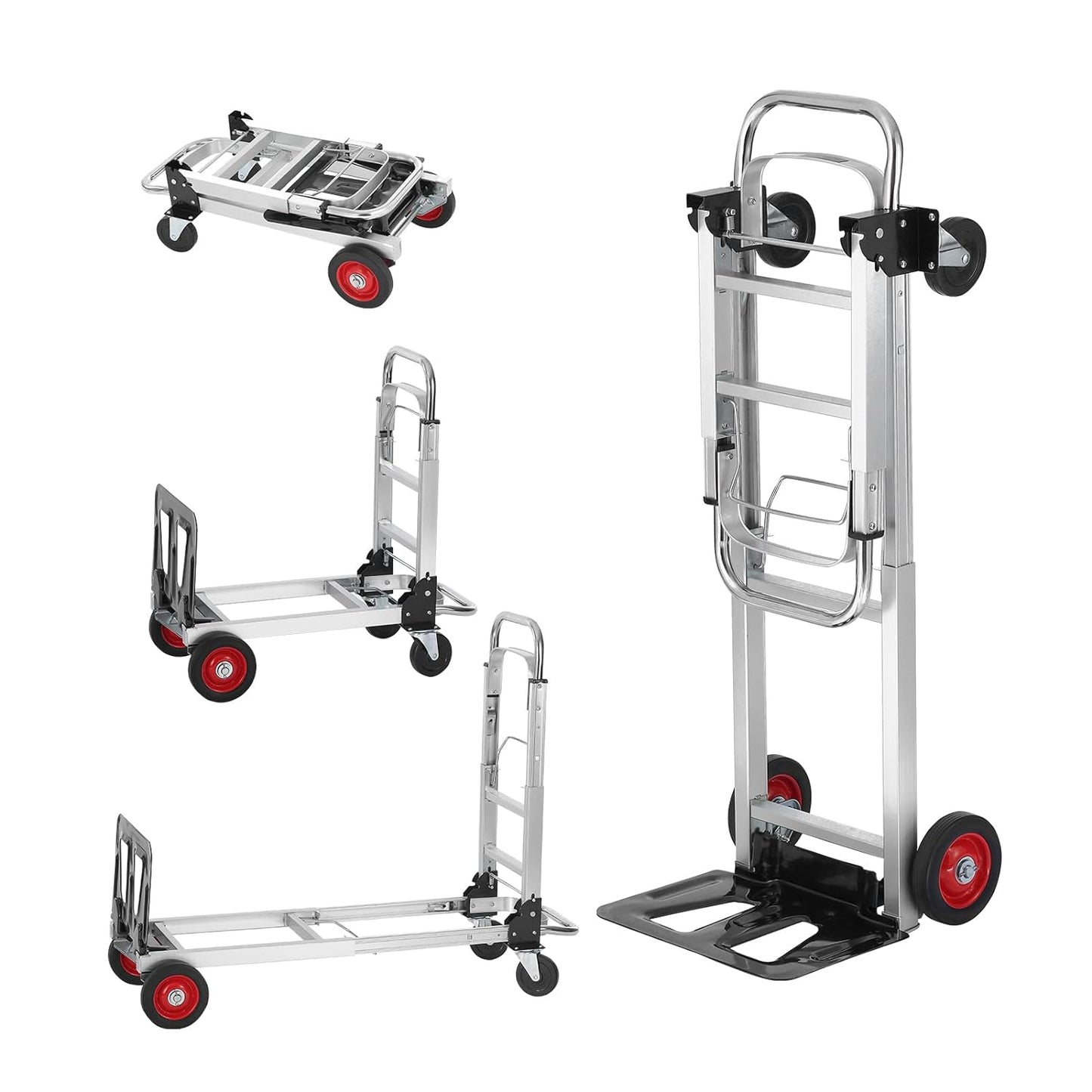 VEVOR Aluminum Truck, 2 in 1, 800 lbs Load Capacity, Heavy Duty Industrial Convertible Folding Hand Truck and Dolly, Utility Cart Converts from Hand Truck to Platform Cart with Rubber Wheels