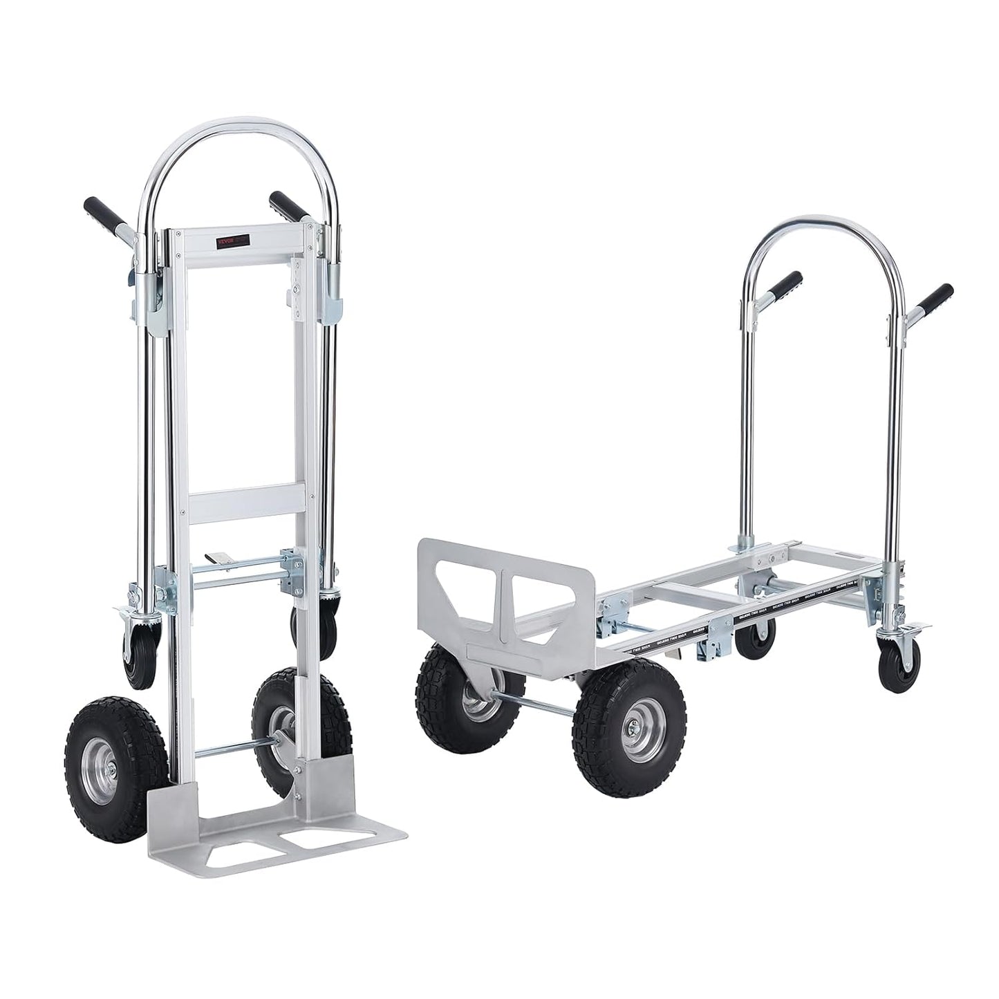 VEVOR Aluminum Truck, 2 in 1, 800 lbs Load Capacity, Heavy Duty Industrial Convertible Folding Hand Truck and Dolly, Utility Cart Converts from Hand Truck to Platform Cart with Rubber Wheels