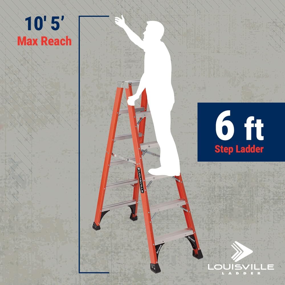 Louisville Ladder 6-Foot Fiberglass Twin Front Step Ladder, 375-Pound Load Capacity, Type IAA, FM1406HD