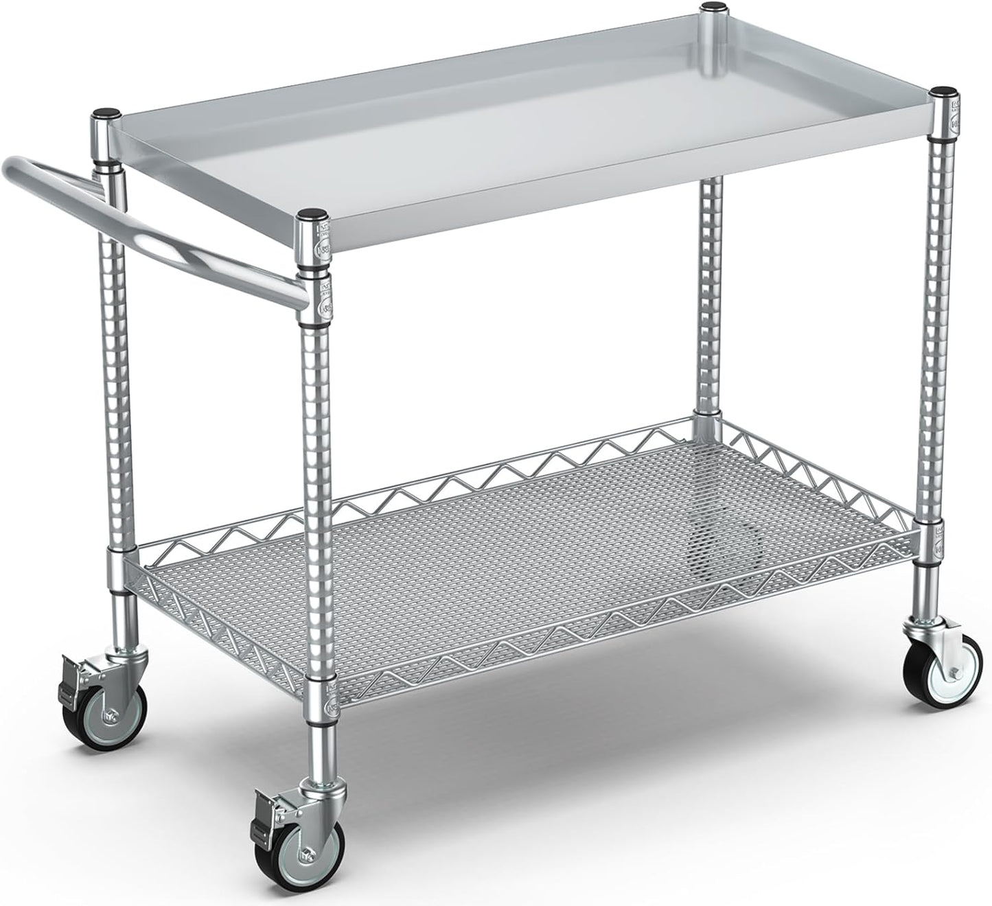 Leteuke 1120LBS Heavy Duty Rolling Utility Cart,3 Tier Rolling Carts with Wheels,NSF Commercial Grade with Handle Bar & Shelf Liners,45"x25"x39"Storage Cart for Kitchen,Restaurant,Plant Display,Chrome