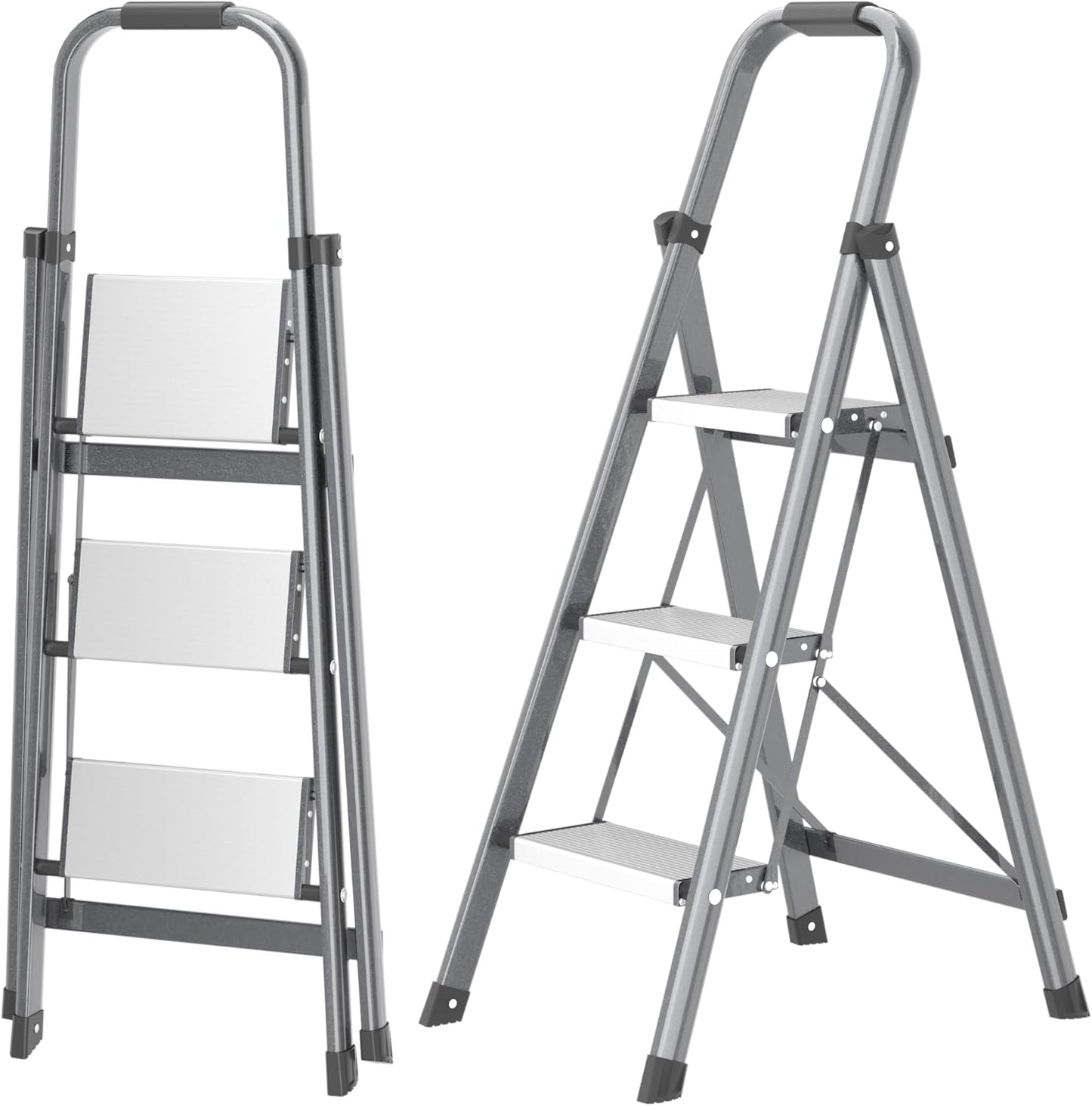 Step Ladder Foldable Folding Stool - for Home Adults Kitchen 4 Stepping Extension Tall Heavy Duty with Handrails - Closet Stepstool Stair Ladders Extendable Stepladder for Indoor House 600Lbs