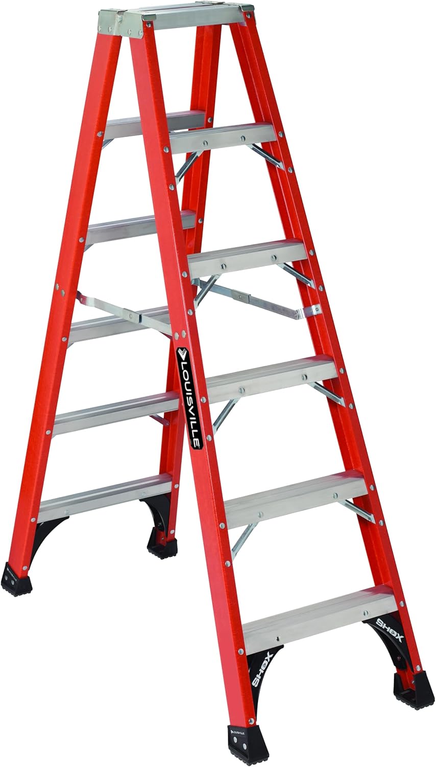 Louisville Ladder 6-Foot Fiberglass Twin Front Step Ladder, 375-Pound Load Capacity, Type IAA, FM1406HD