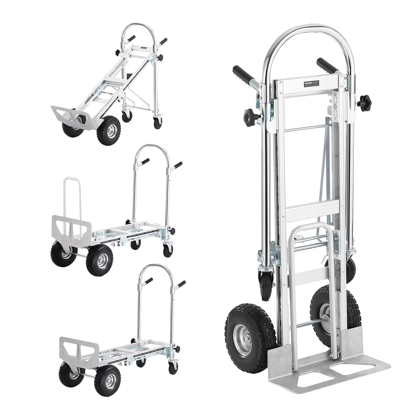 VEVOR Aluminum Truck, 2 in 1, 800 lbs Load Capacity, Heavy Duty Industrial Convertible Folding Hand Truck and Dolly, Utility Cart Converts from Hand Truck to Platform Cart with Rubber Wheels