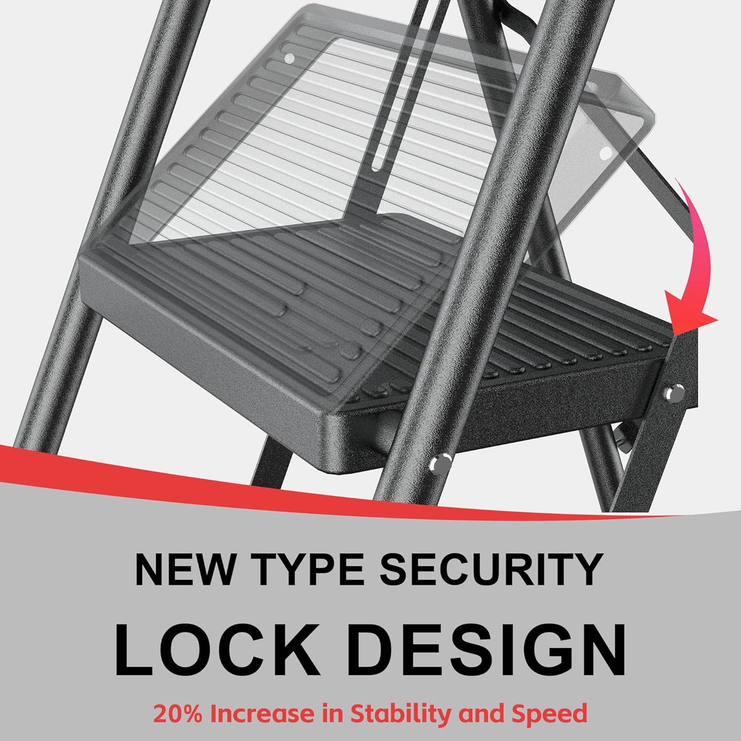 Step Ladder Foldable Folding Stool - for Home Adults Kitchen 4 Stepping Extension Tall Heavy Duty with Handrails - Closet Stepstool Stair Ladders Extendable Stepladder for Indoor House 600Lbs