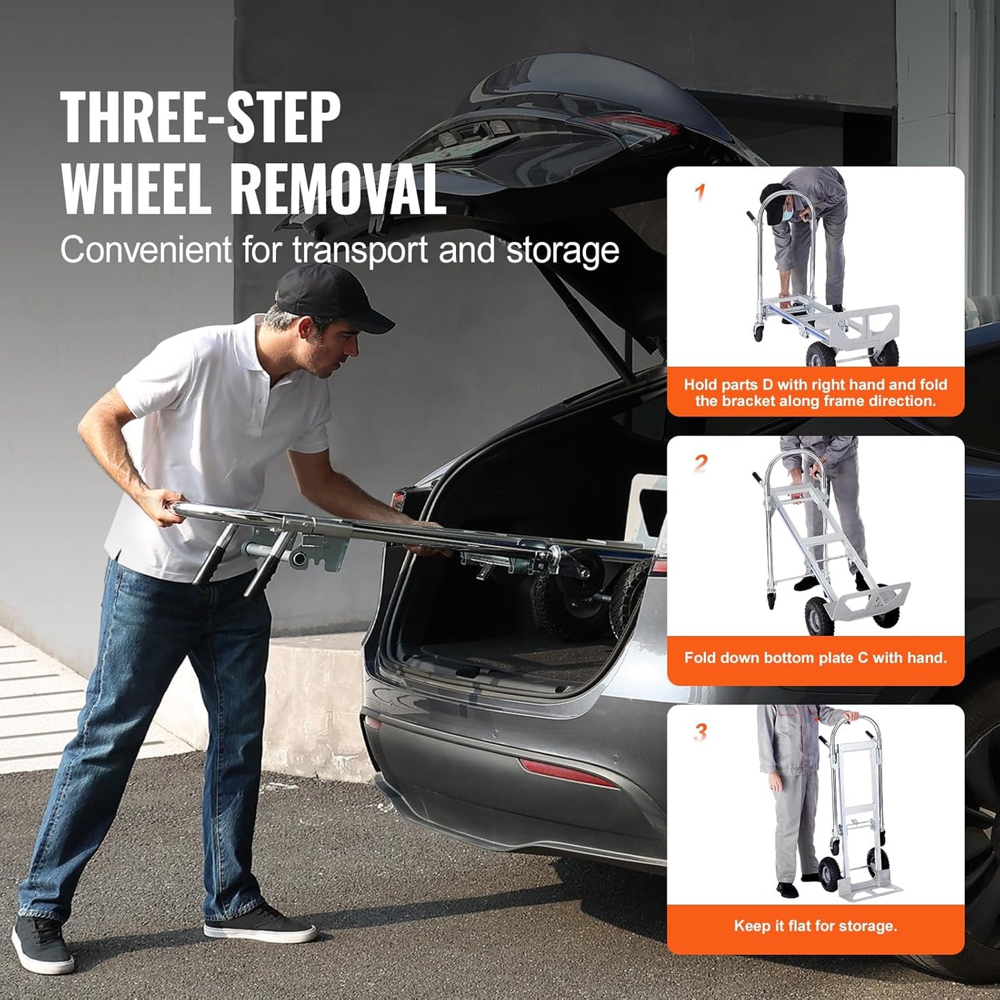 VEVOR Aluminum Truck, 2 in 1, 800 lbs Load Capacity, Heavy Duty Industrial Convertible Folding Hand Truck and Dolly, Utility Cart Converts from Hand Truck to Platform Cart with Rubber Wheels